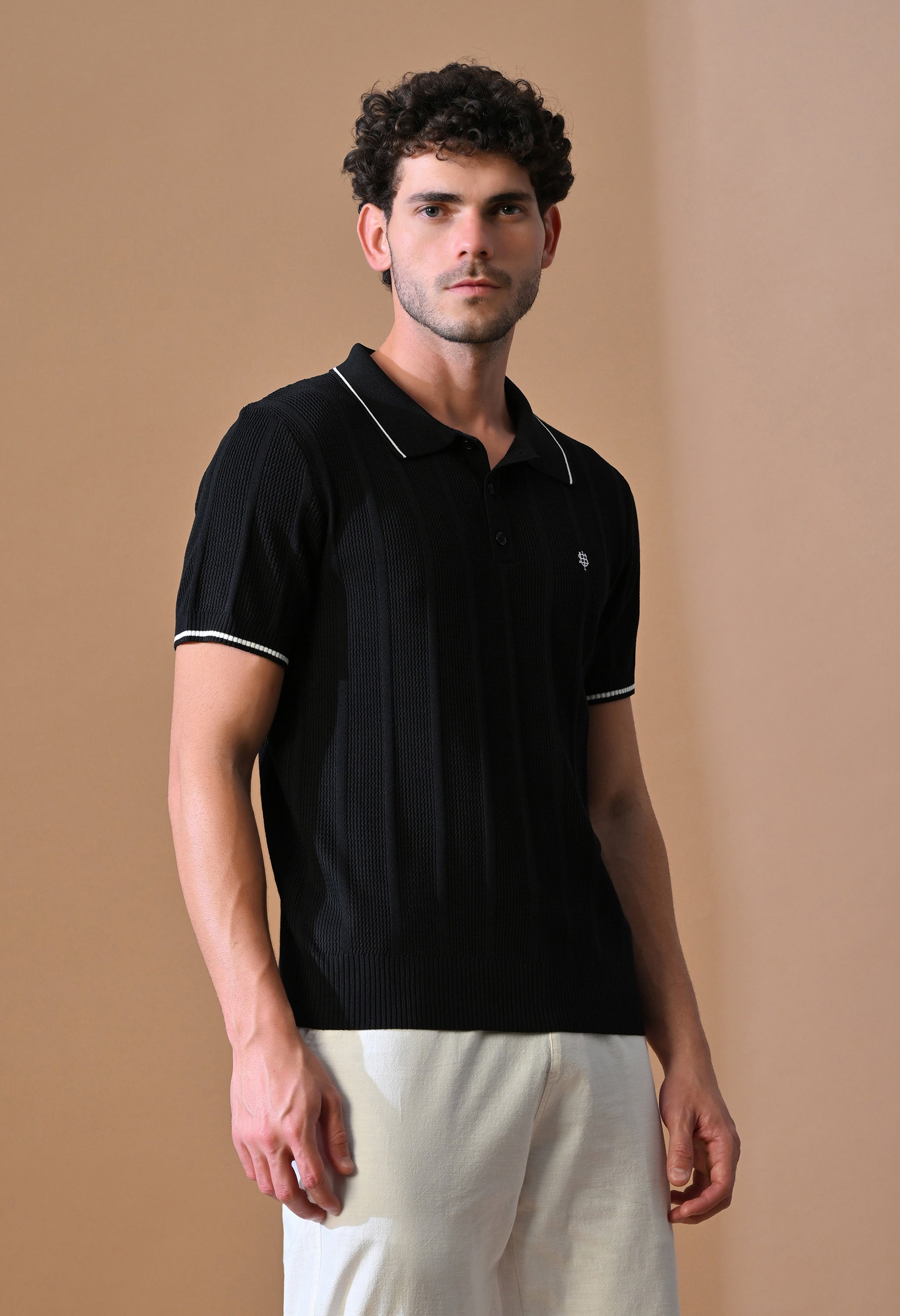 Textured Striped Classic Polo with Tipping for Men | Durable Classic Sustainable