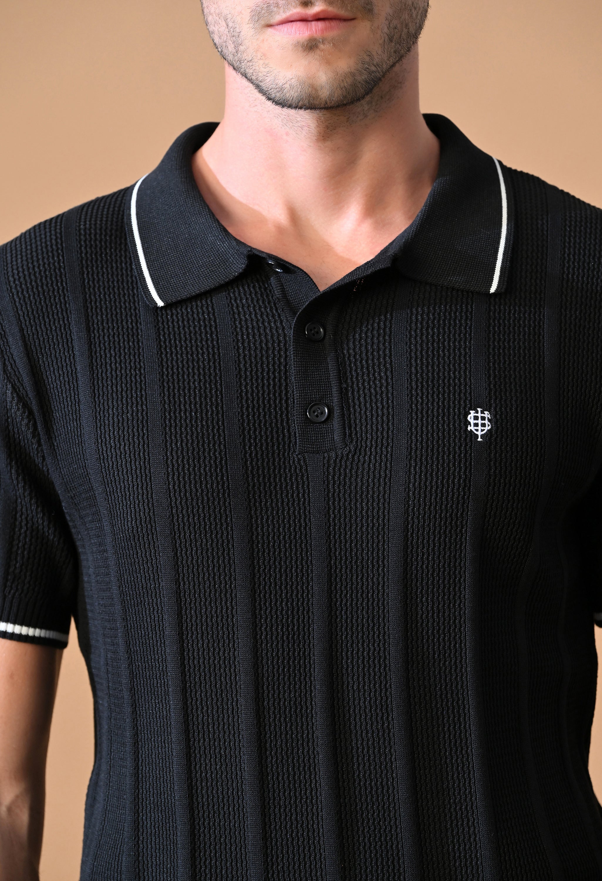 Textured Striped Classic Polo with Tipping for Men | Durable Classic Sustainable