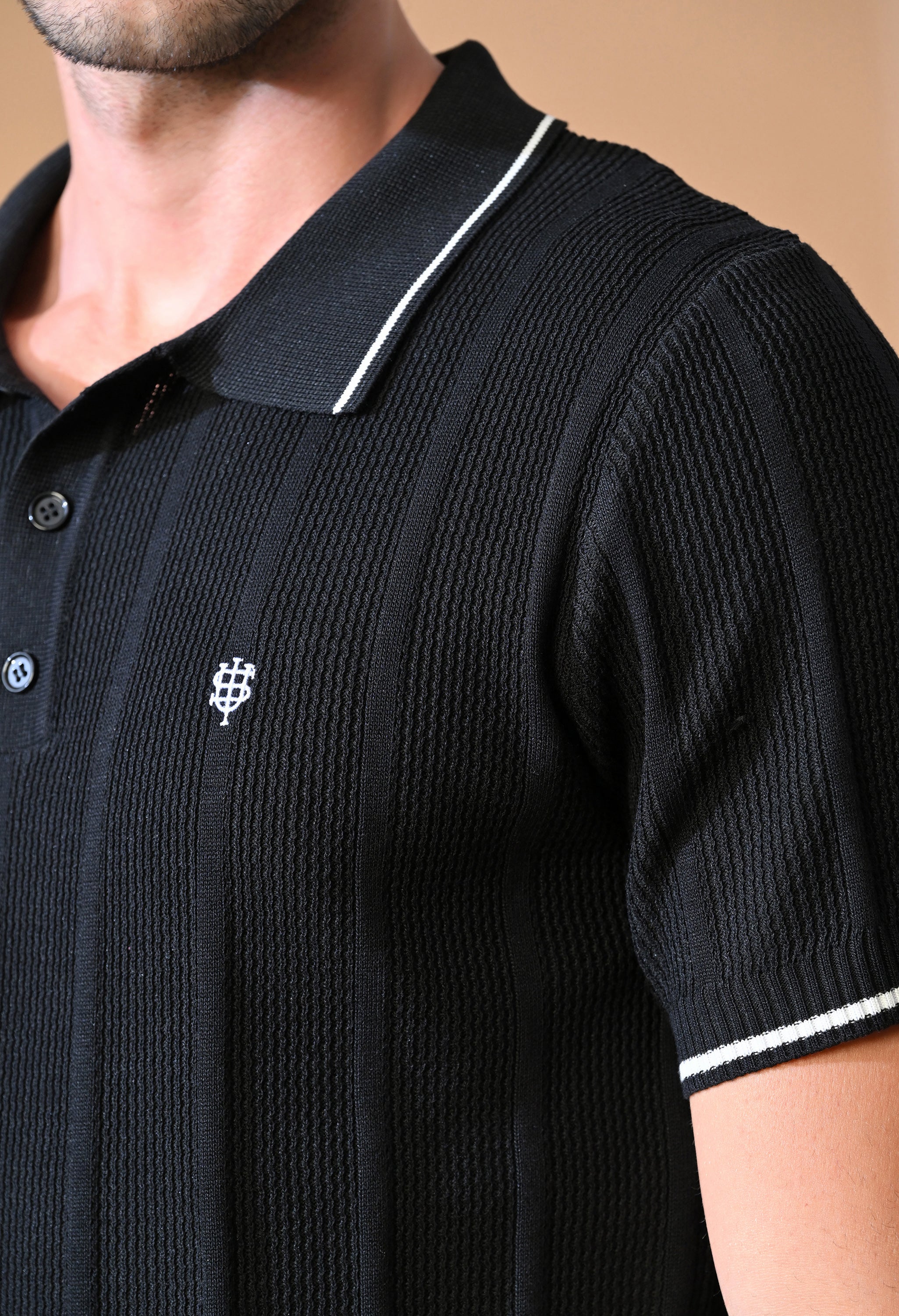 Textured Striped Classic Polo with Tipping for Men | Durable Classic Sustainable