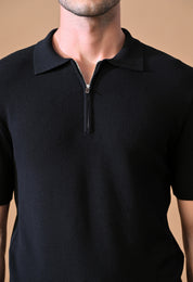 Knitted Textured Zipper Polo for Men