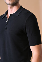 Knitted Textured Zipper Polo for Men