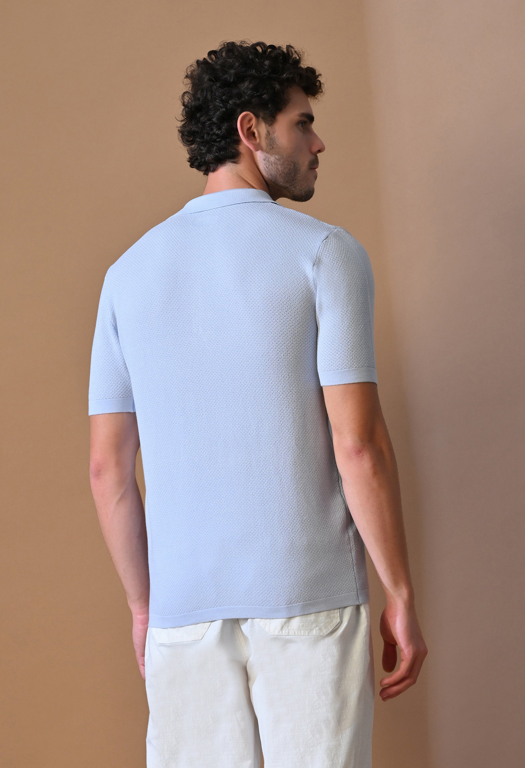 Knitted Textured Zipper Polo for Men