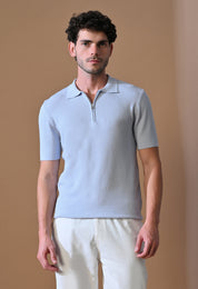 Knitted Textured Zipper Polo for Men
