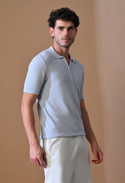 Knitted Textured Zipper Polo for Men