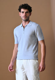 Knitted Textured Zipper Polo for Men