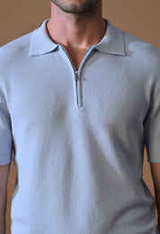 Knitted Textured Zipper Polo for Men