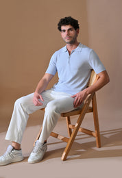 Knitted Textured Zipper Polo for Men