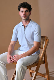 Knitted Textured Zipper Polo for Men