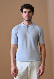 Knitted Textured Zipper Polo for Men