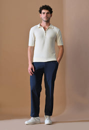 Knitted Textured Zipper Polo for Men