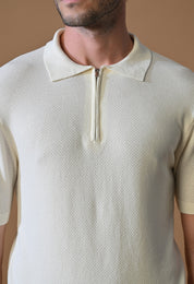 Knitted Textured Zipper Polo for Men