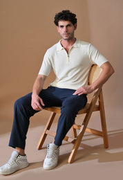 Knitted Textured Zipper Polo for Men
