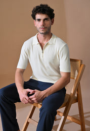 Knitted Textured Zipper Polo for Men