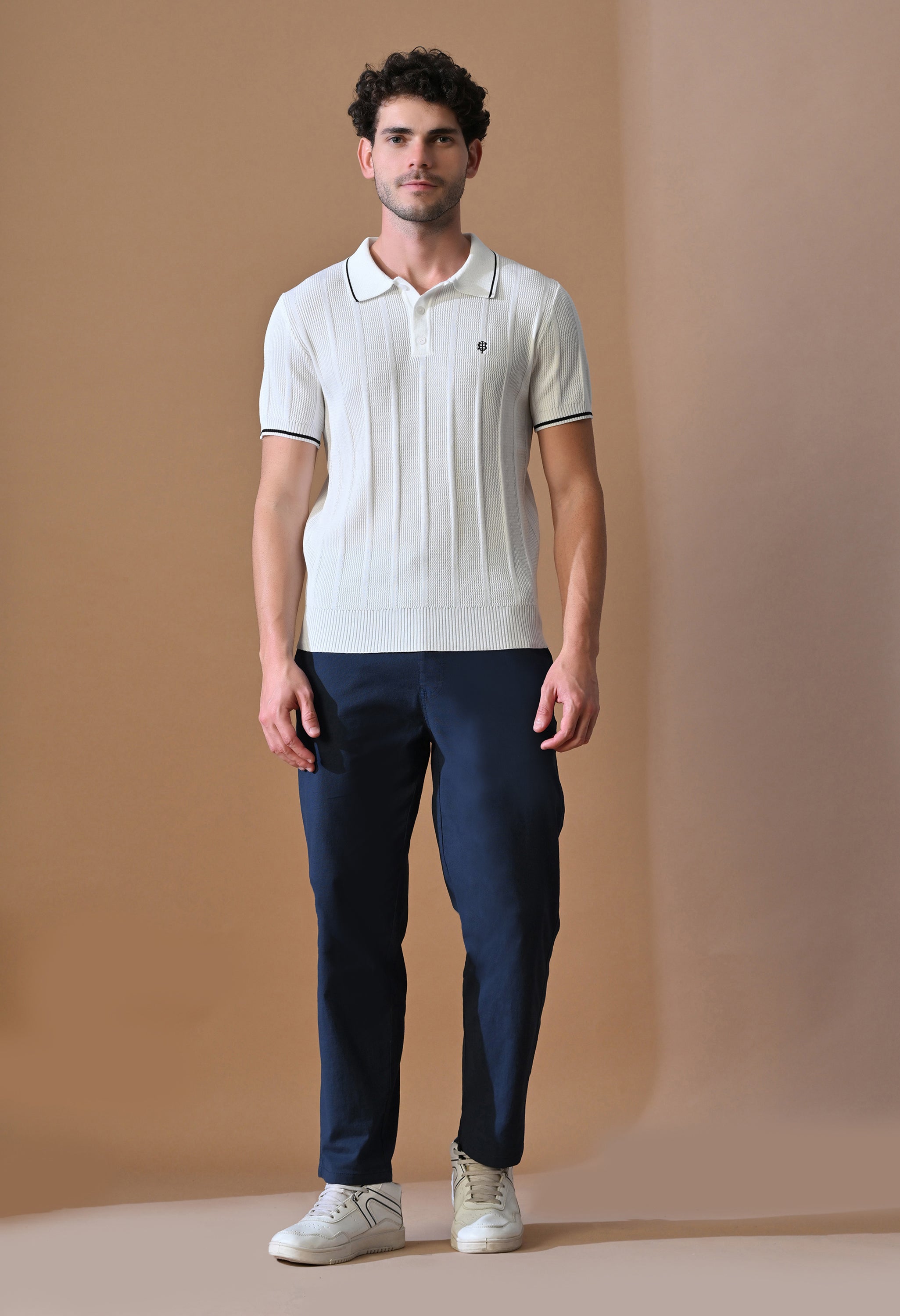 Textured Striped Classic Polo with Tipping for Men | Durable Classic Sustainable