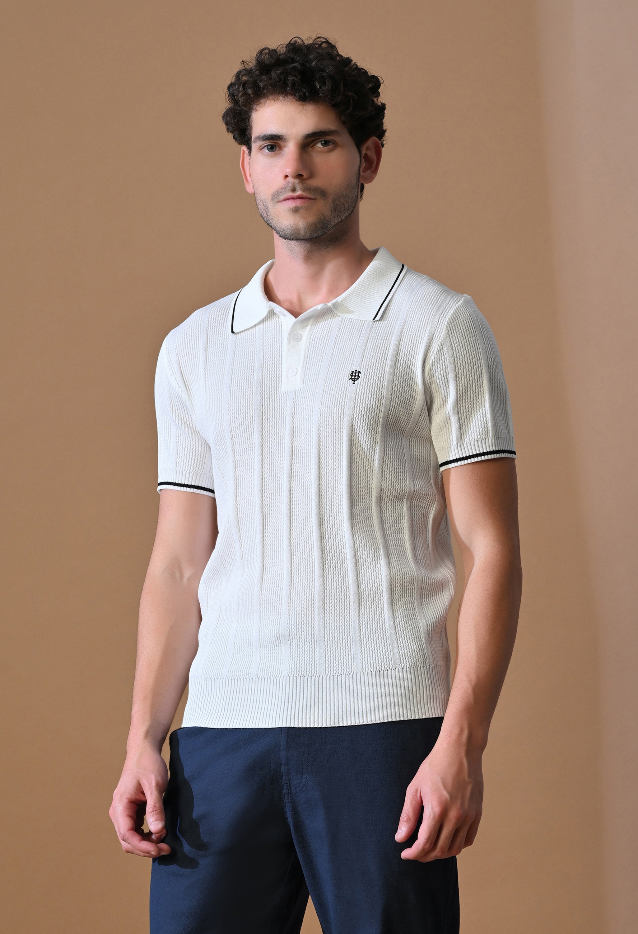 Textured Striped Classic Polo with Tipping for Men | Durable Classic Sustainable