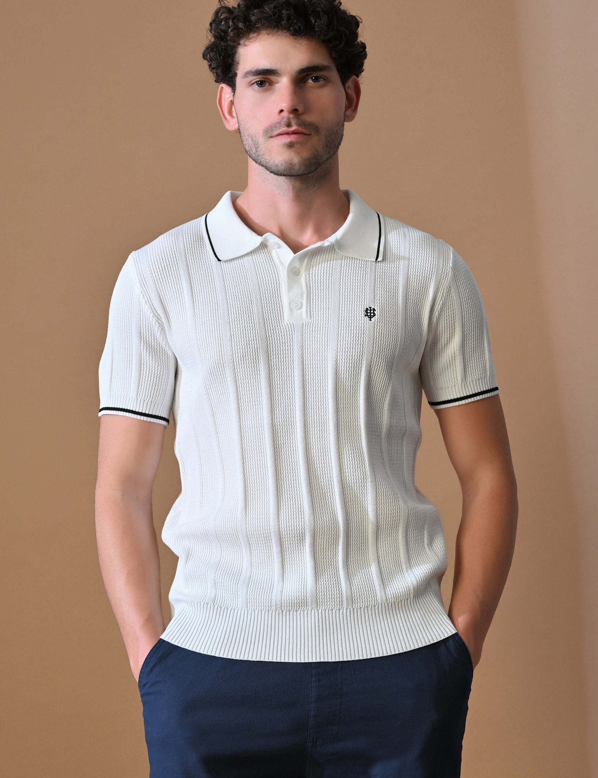 Textured Striped Classic Polo with Tipping for Men | Durable Classic Sustainable
