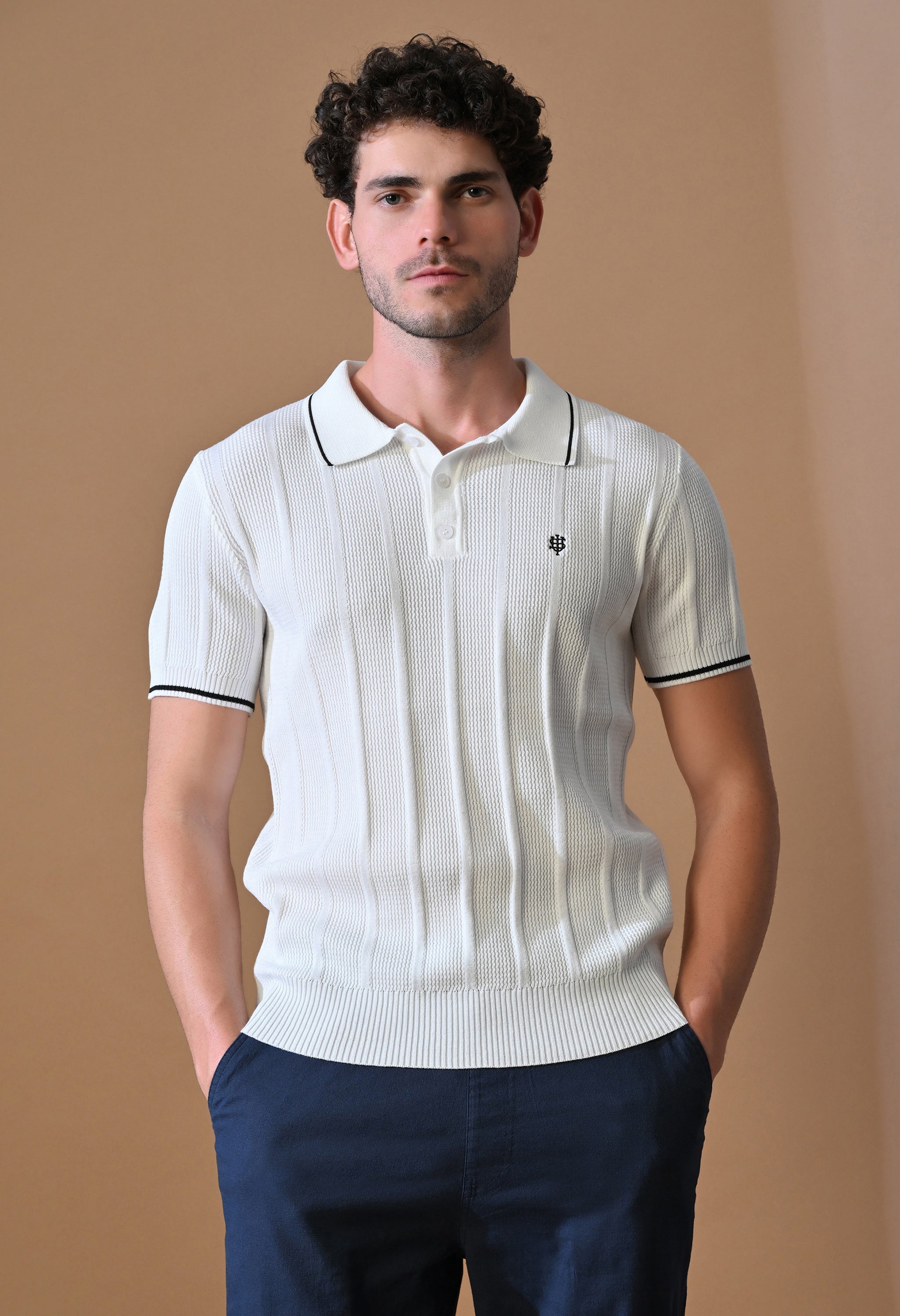 Textured Striped Classic Polo with Tipping for Men | Durable Classic Sustainable
