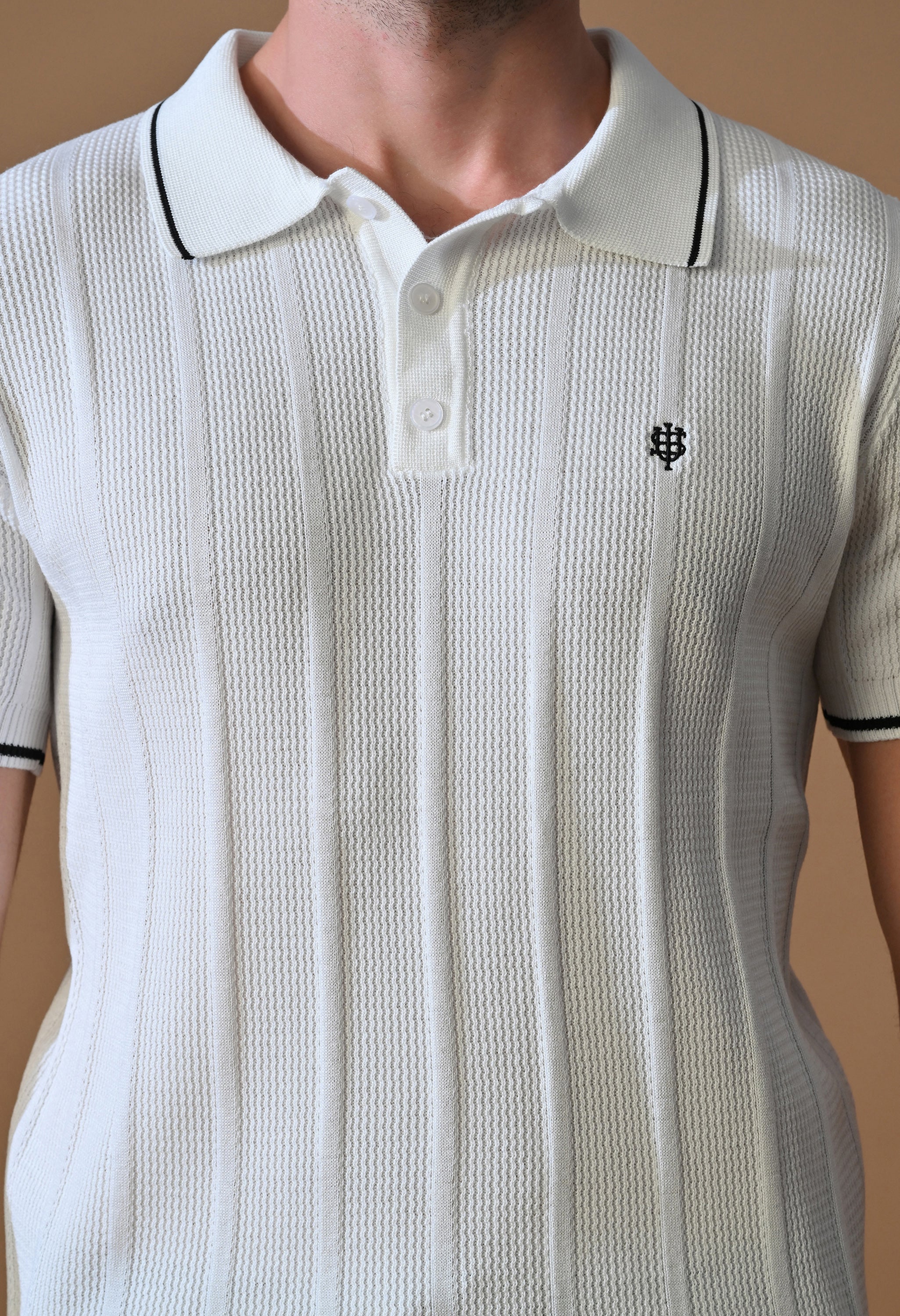 Textured Striped Classic Polo with Tipping for Men | Durable Classic Sustainable