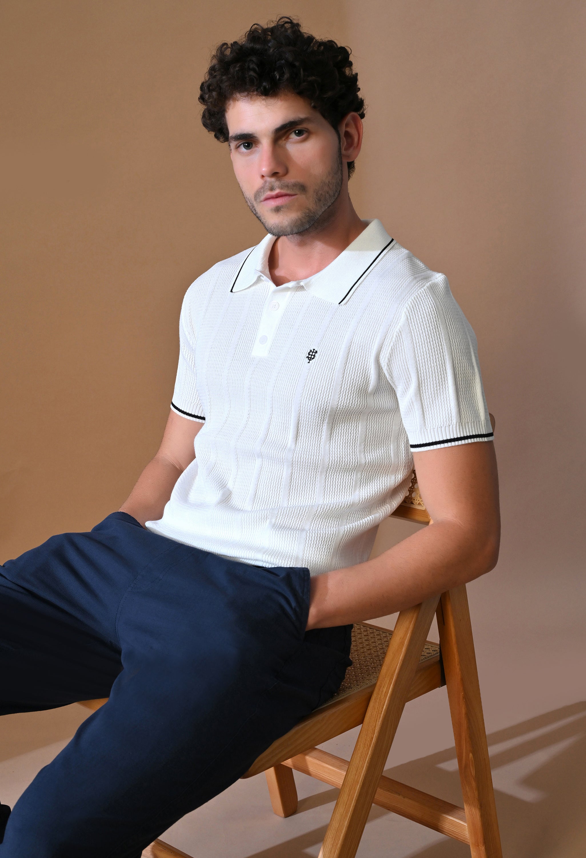 Textured Striped Classic Polo with Tipping for Men | Durable Classic Sustainable