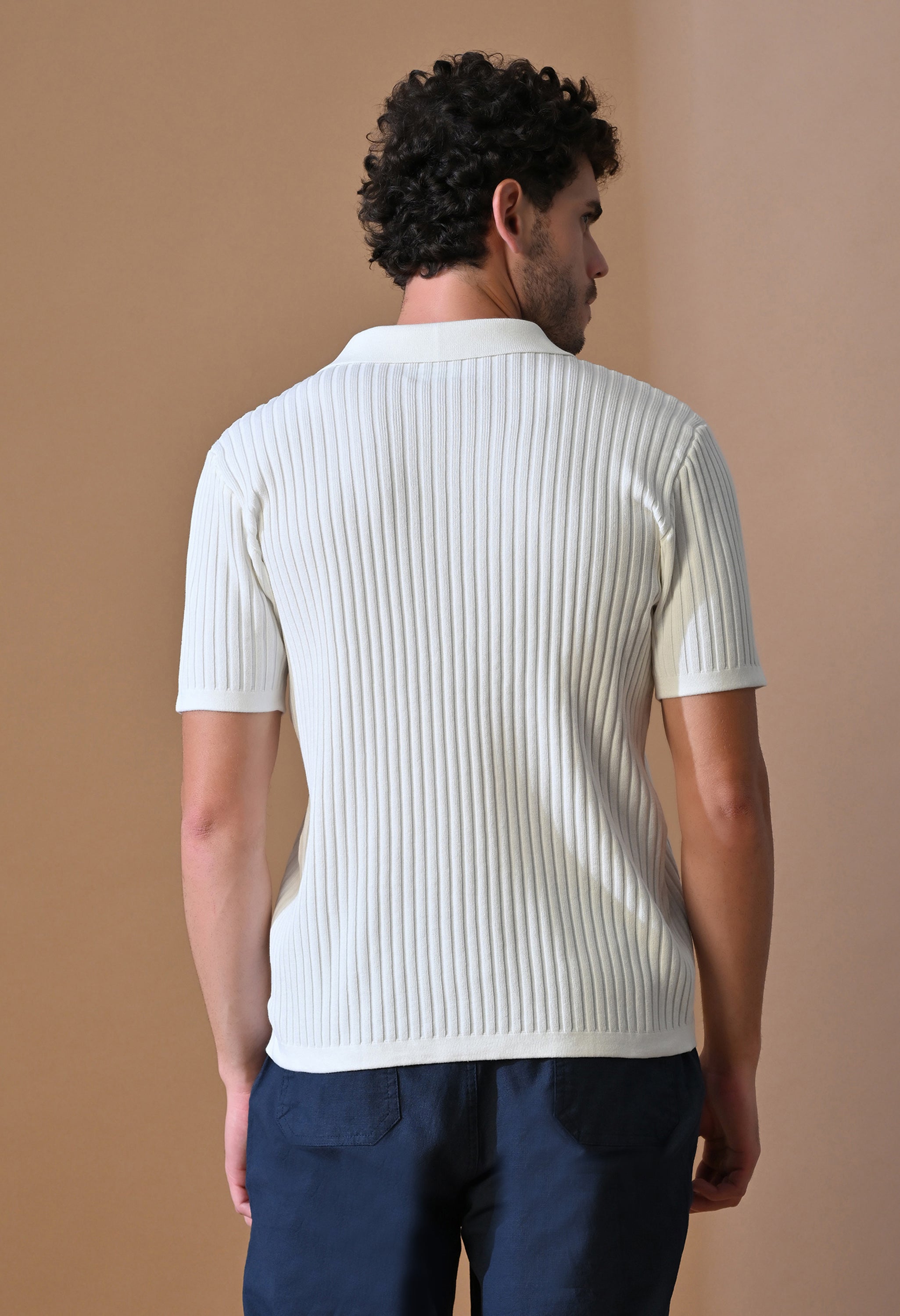 Knitted Zipper Polo with Stripes for Men | Timeless & Durable