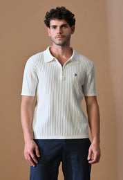 Knitted Zipper Polo with Stripes for Men | Timeless & Durable