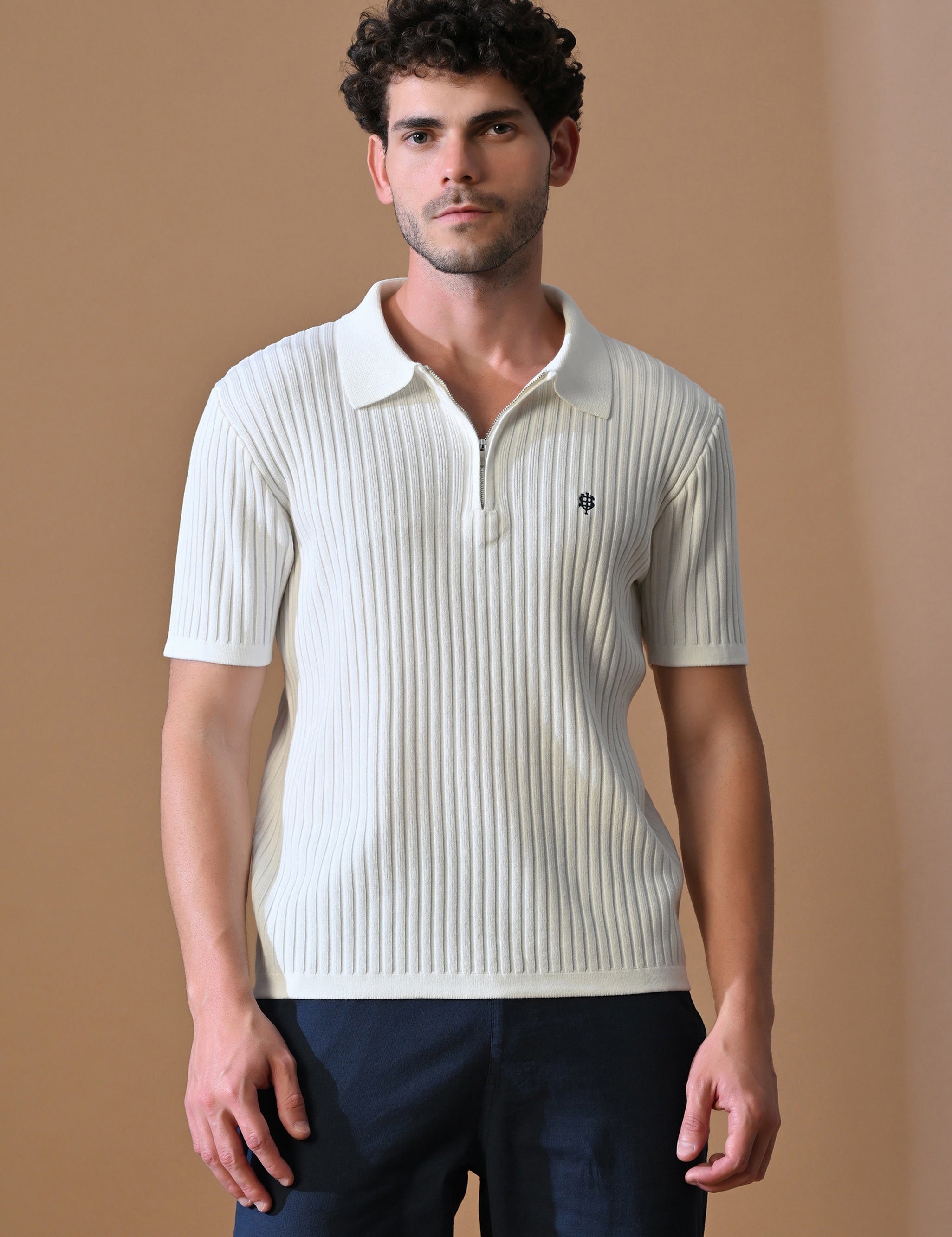 Knitted Zipper Polo with Stripes for Men | Timeless & Durable
