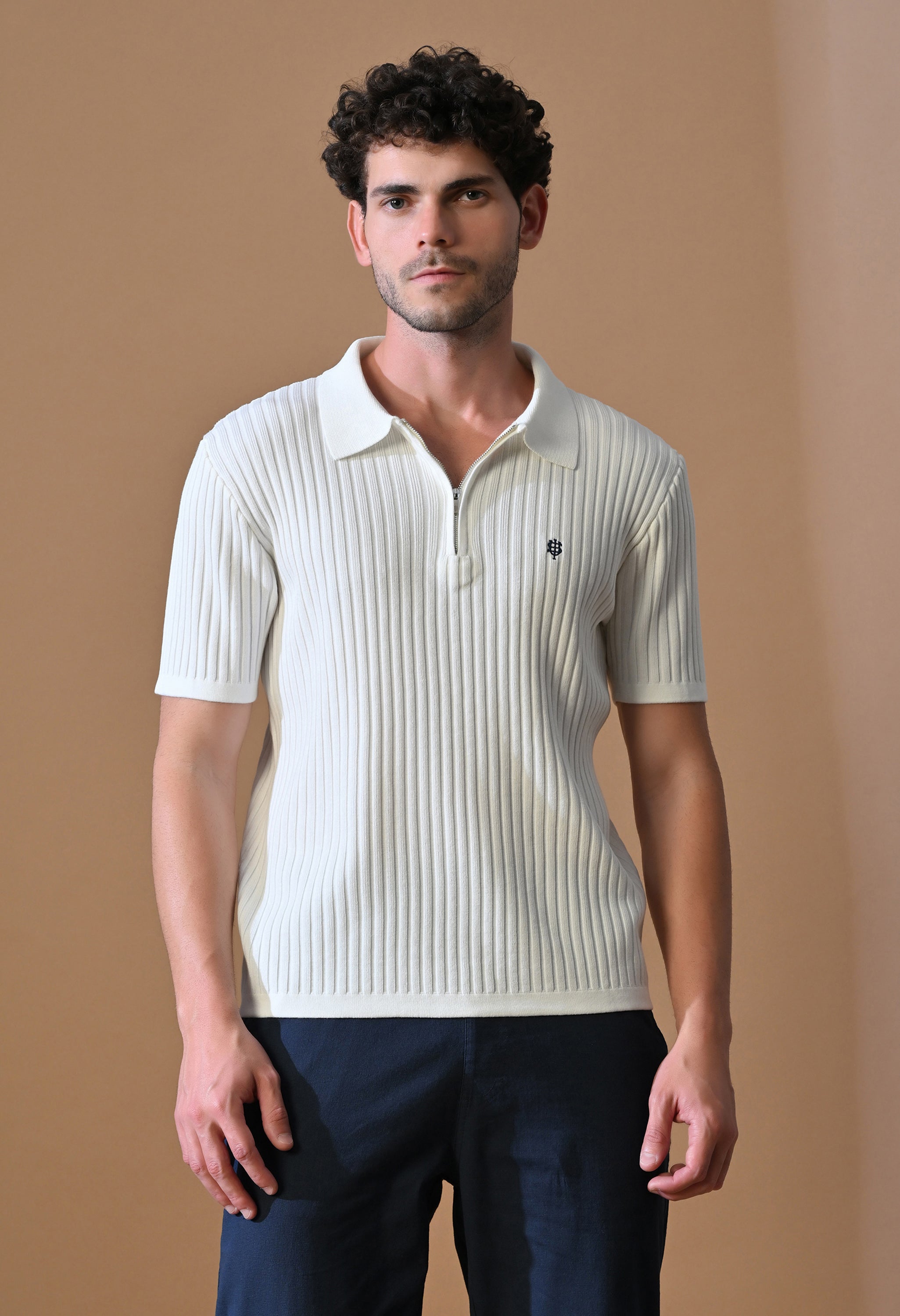 Knitted Zipper Polo with Stripes for Men | Timeless & Durable