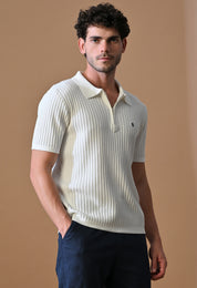 Knitted Zipper Polo with Stripes for Men | Timeless & Durable