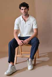 Knitted Zipper Polo with Stripes for Men | Timeless & Durable