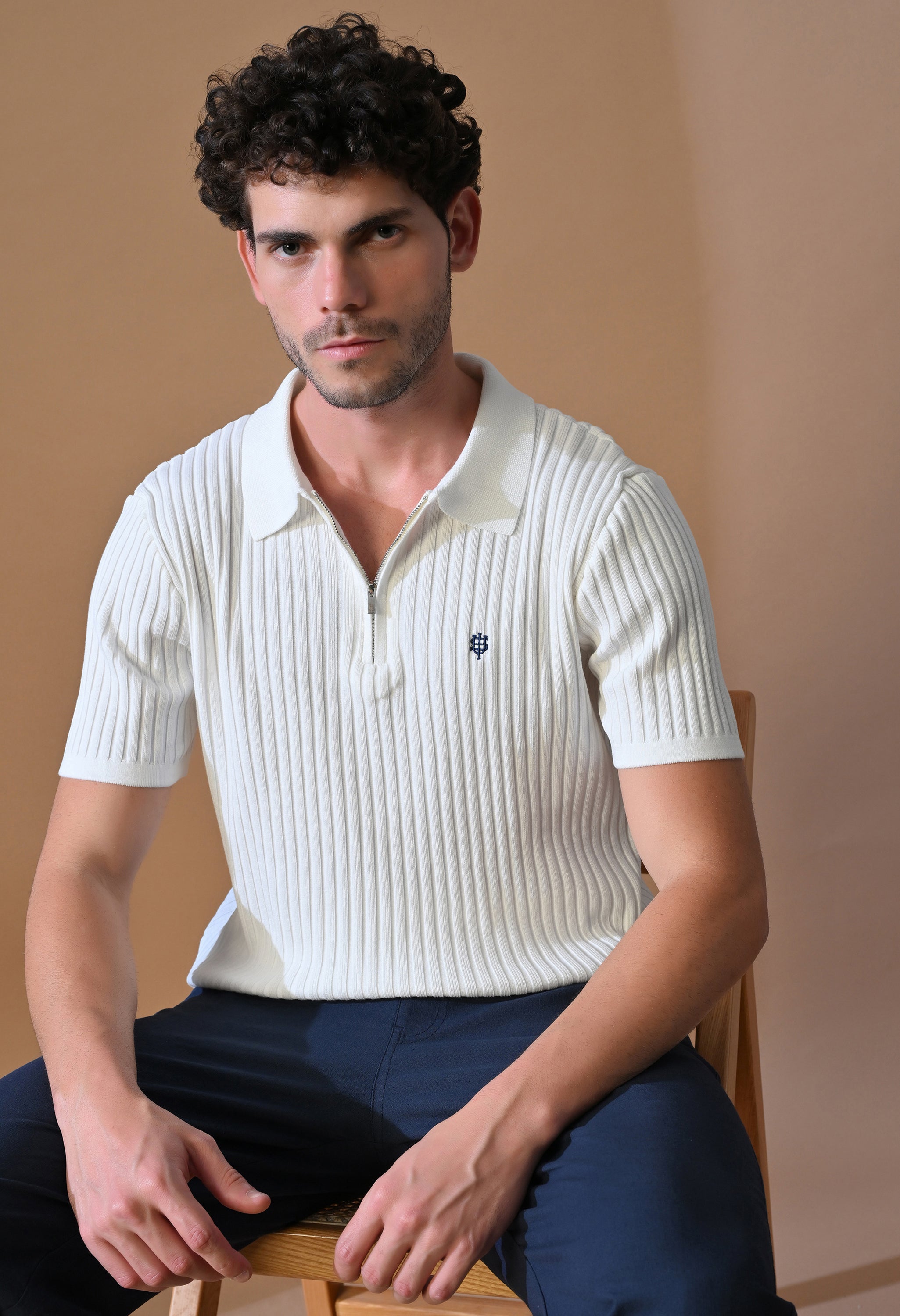 Knitted Zipper Polo with Stripes for Men | Timeless & Durable