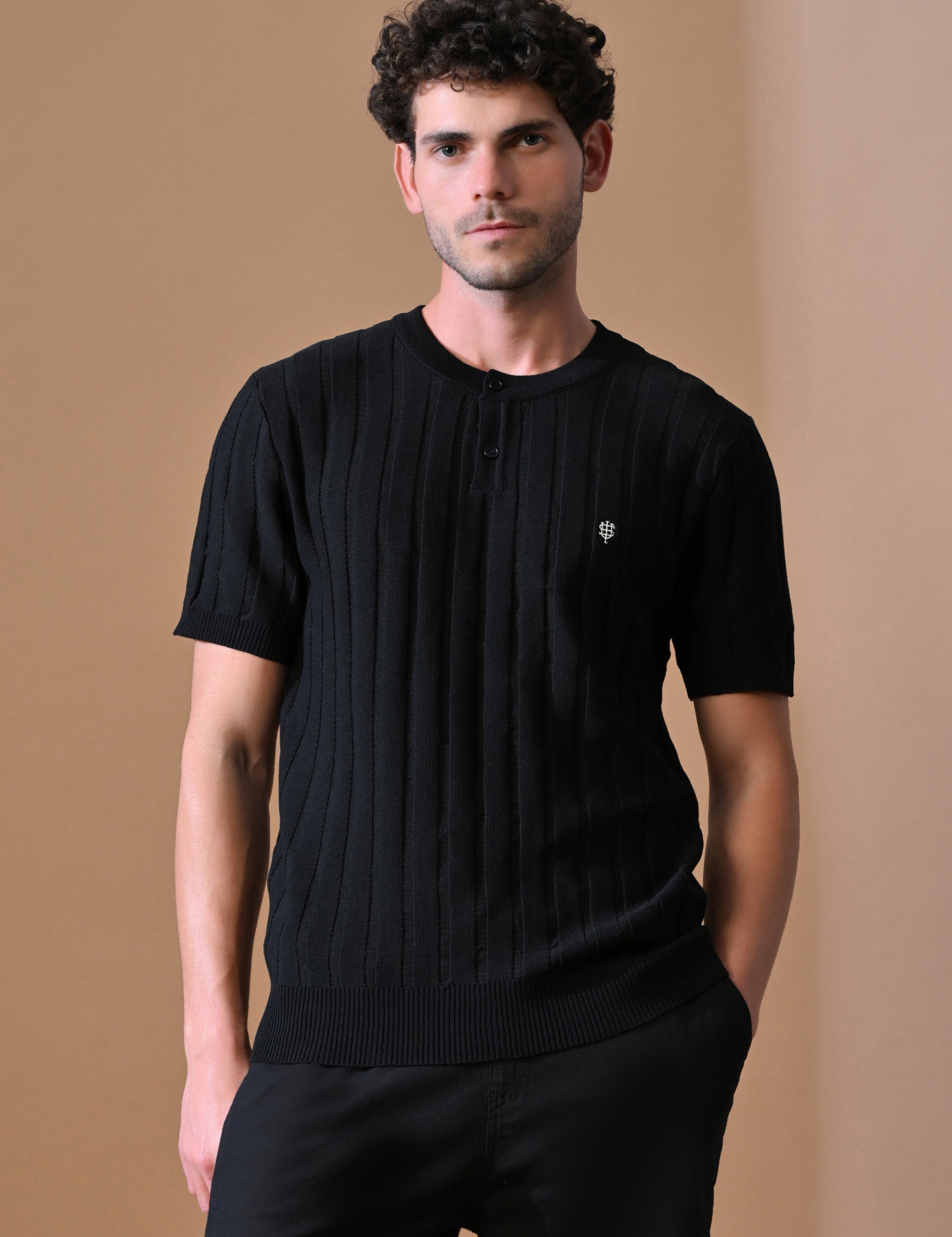 Classic Knitted Henley with Stripes for Men