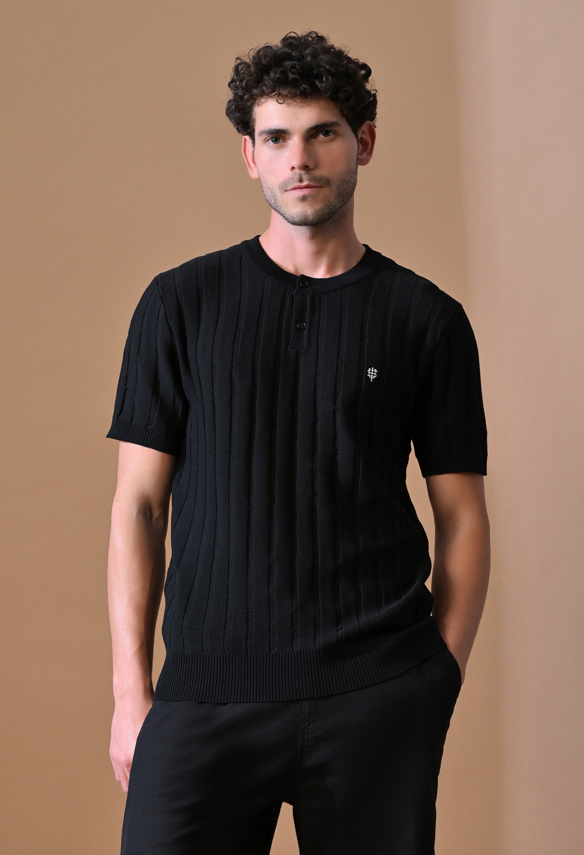 Classic Knitted Henley with Stripes for Men