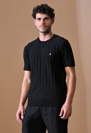 Classic Knitted Henley with Stripes for Men