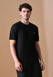 Classic Knitted Henley with Stripes for Men