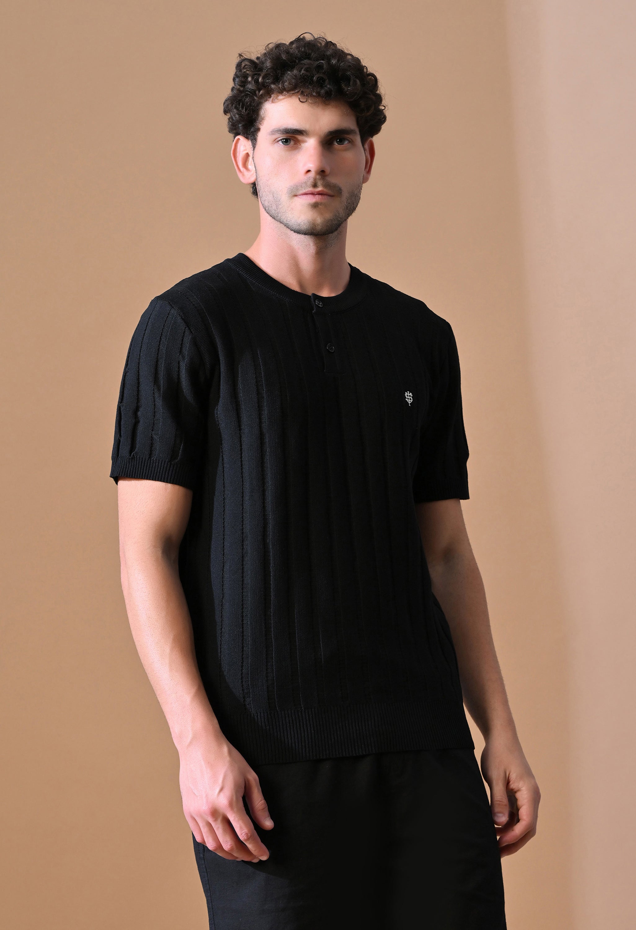 Classic Knitted Henley with Stripes for Men