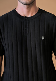 Classic Knitted Henley with Stripes for Men
