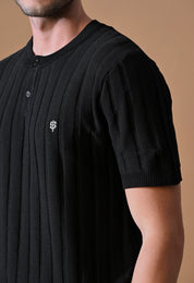 Classic Knitted Henley with Stripes for Men