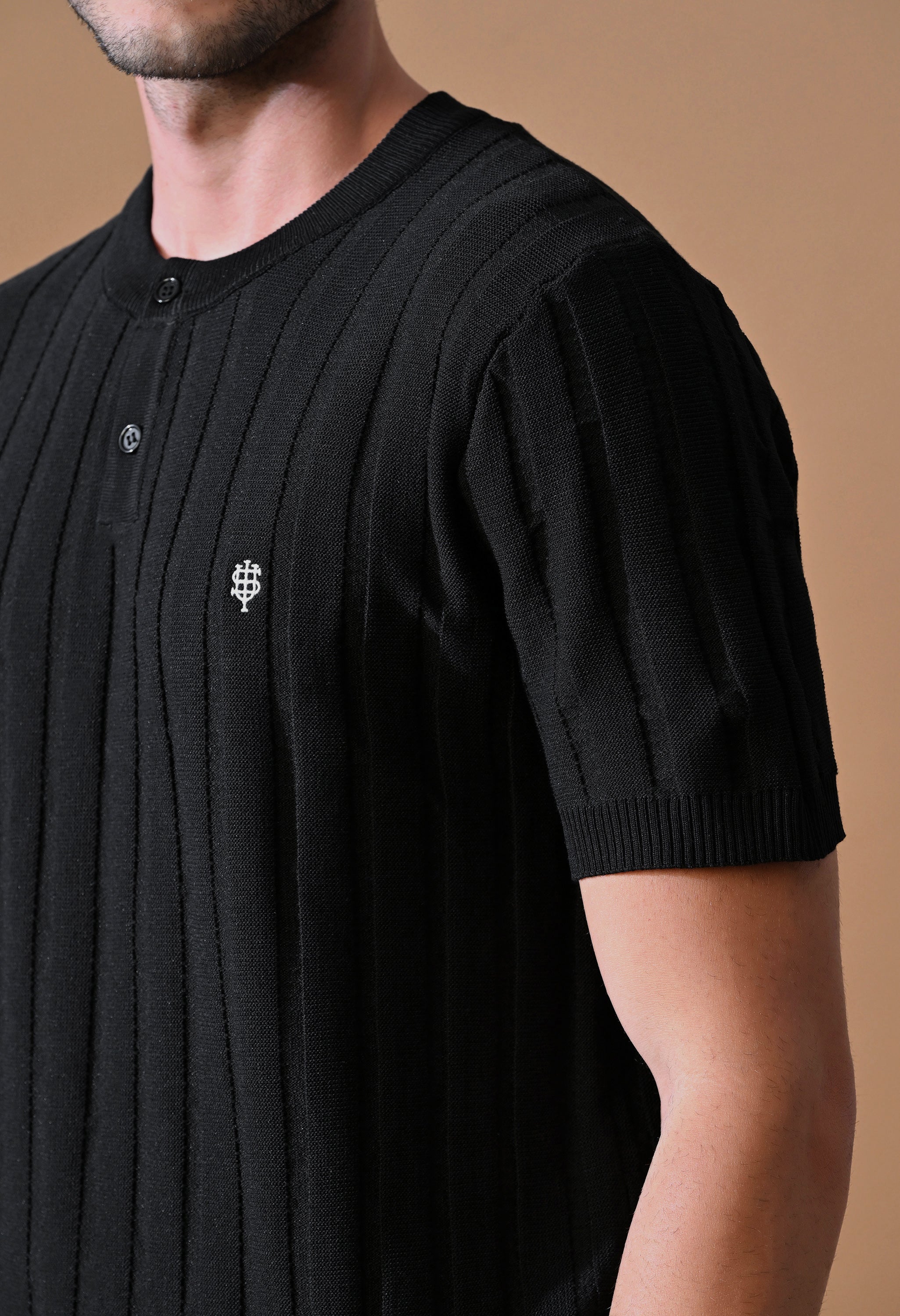 Classic Knitted Henley with Stripes for Men