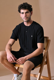 Classic Knitted Henley with Stripes for Men