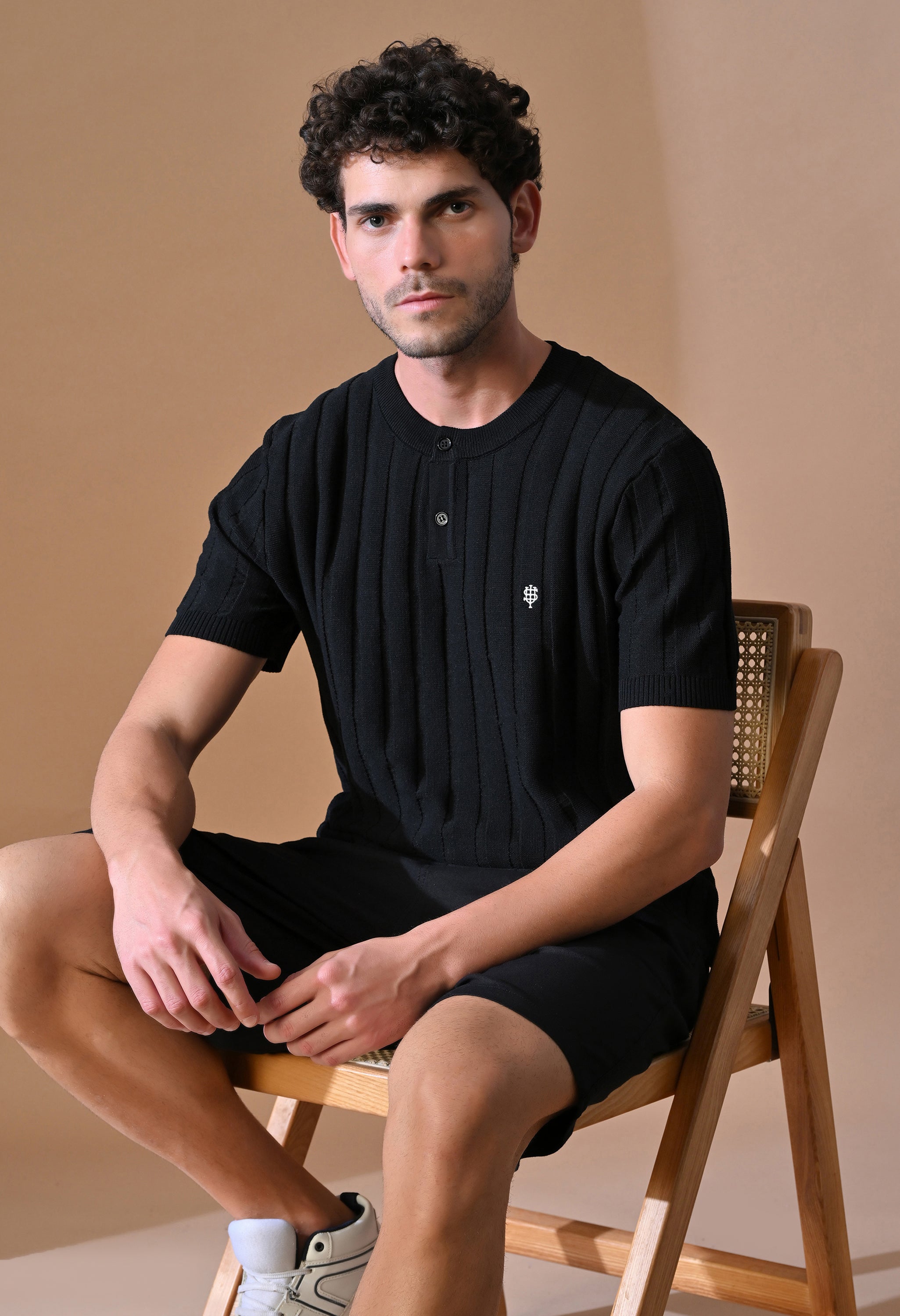 Classic Knitted Henley with Stripes for Men