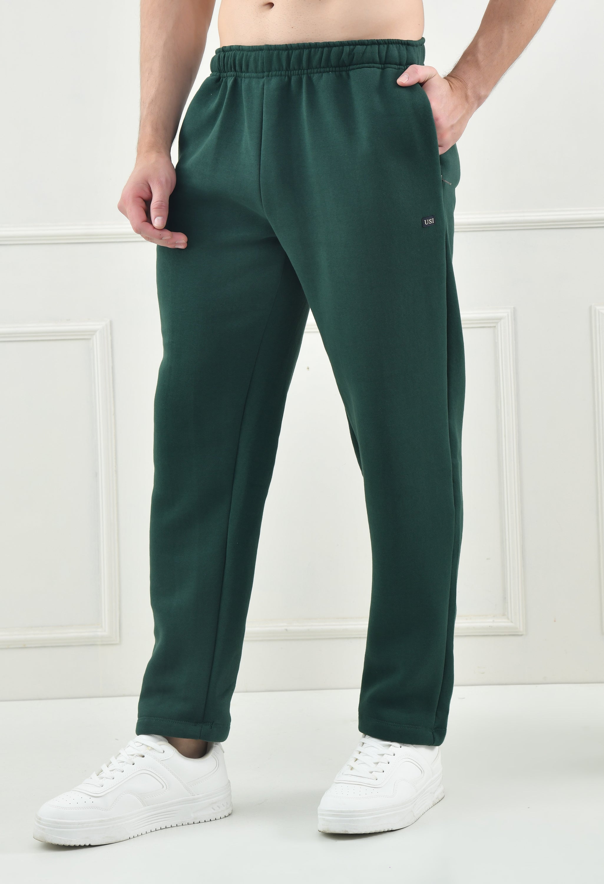USI Men's Warm Cotton Fleece Trackpant | Super Soft, Comfortable | Regular fit - Zip & Pen Pocket