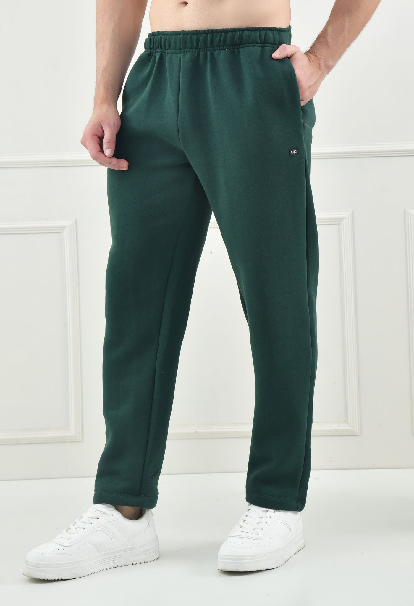 USI Men's Warm Cotton Fleece Trackpant | Super Soft, Comfortable | Regular fit - Zip & Pen Pocket