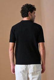 Knitted Zipper Polo with Stripes for Men | Timeless & Durable