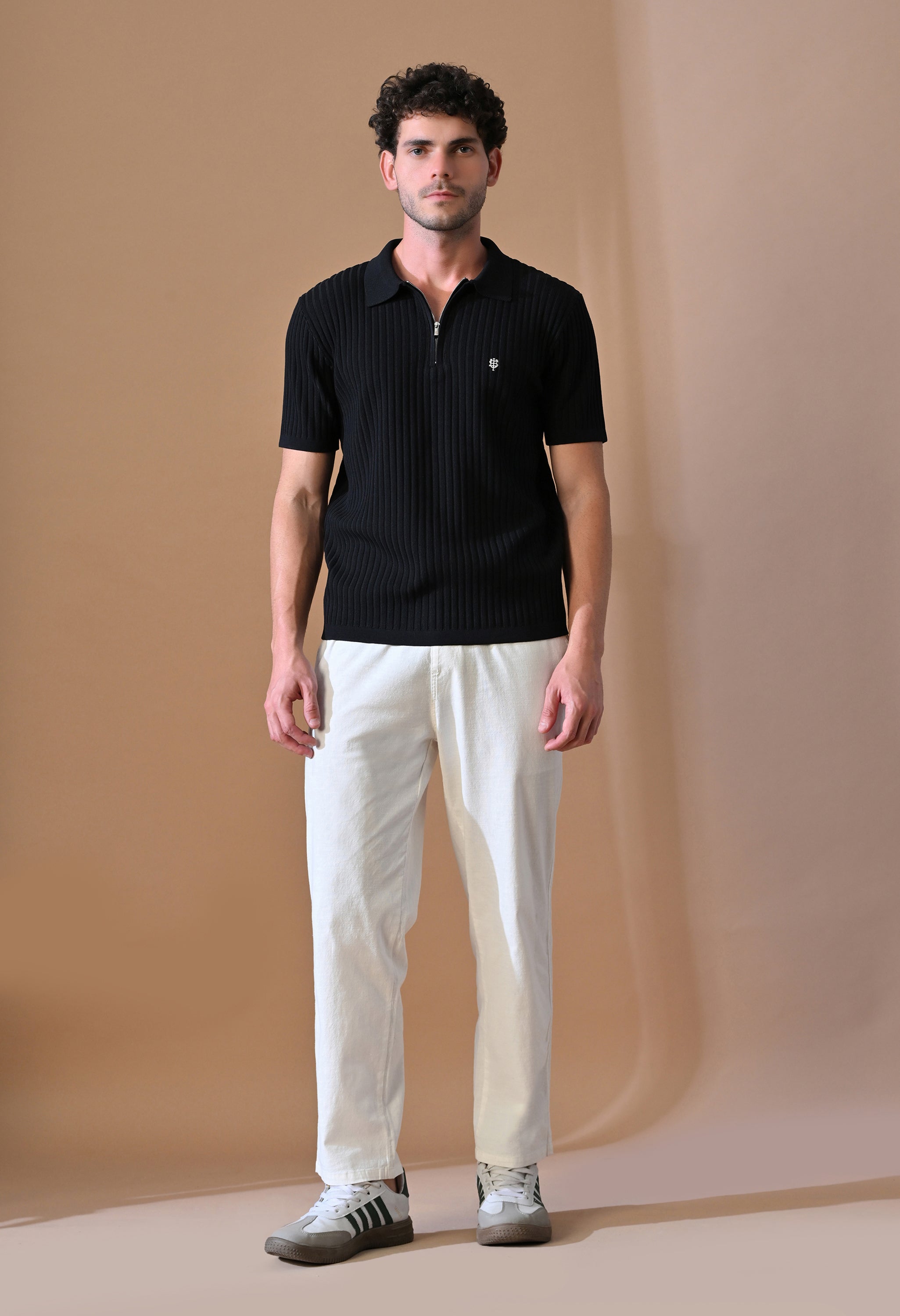 Knitted Zipper Polo with Stripes for Men | Timeless & Durable