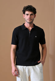 Knitted Zipper Polo with Stripes for Men | Timeless & Durable