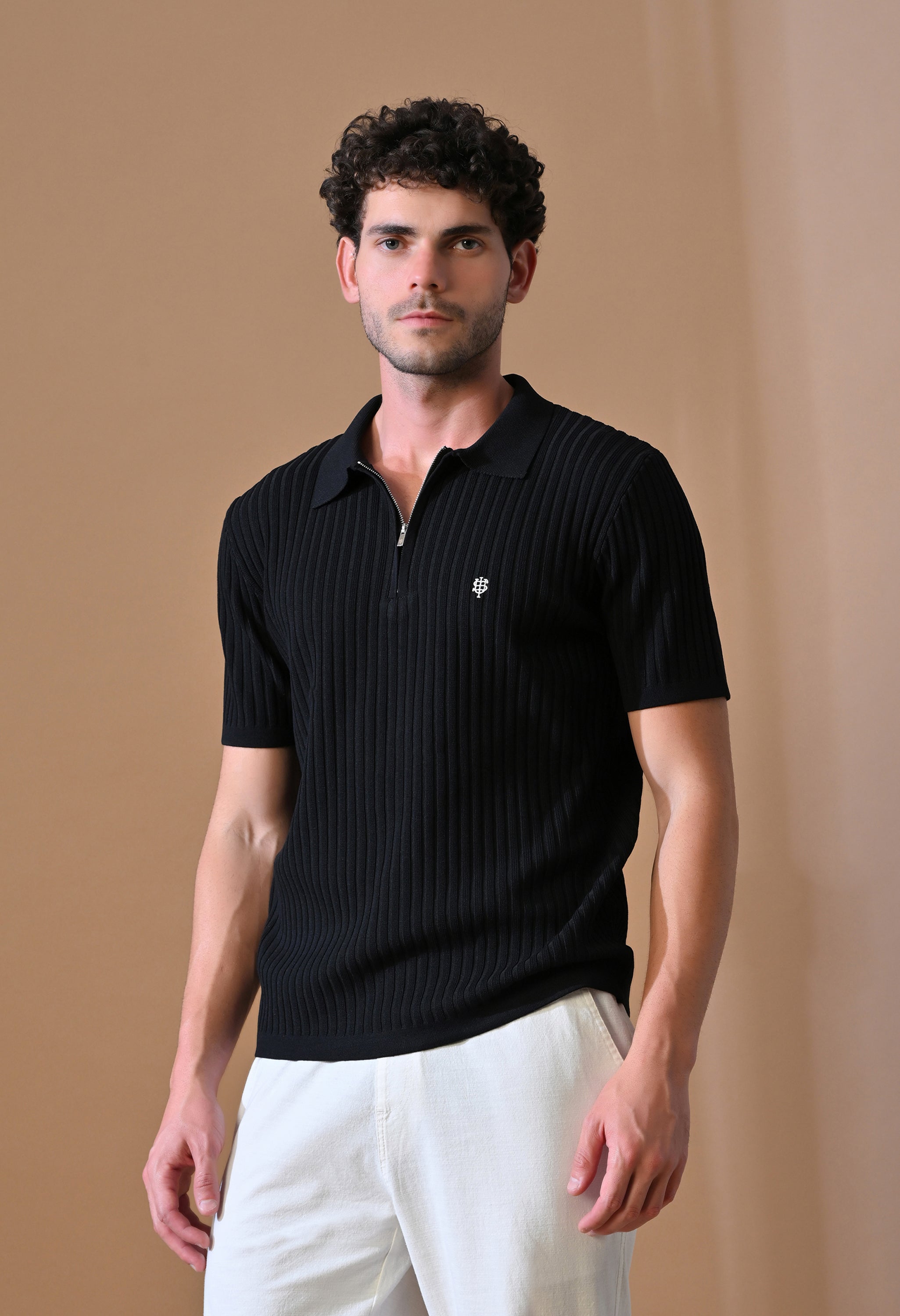 Knitted Zipper Polo with Stripes for Men | Timeless & Durable