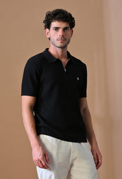 Knitted Zipper Polo with Stripes for Men | Timeless & Durable