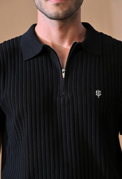 Knitted Zipper Polo with Stripes for Men | Timeless & Durable
