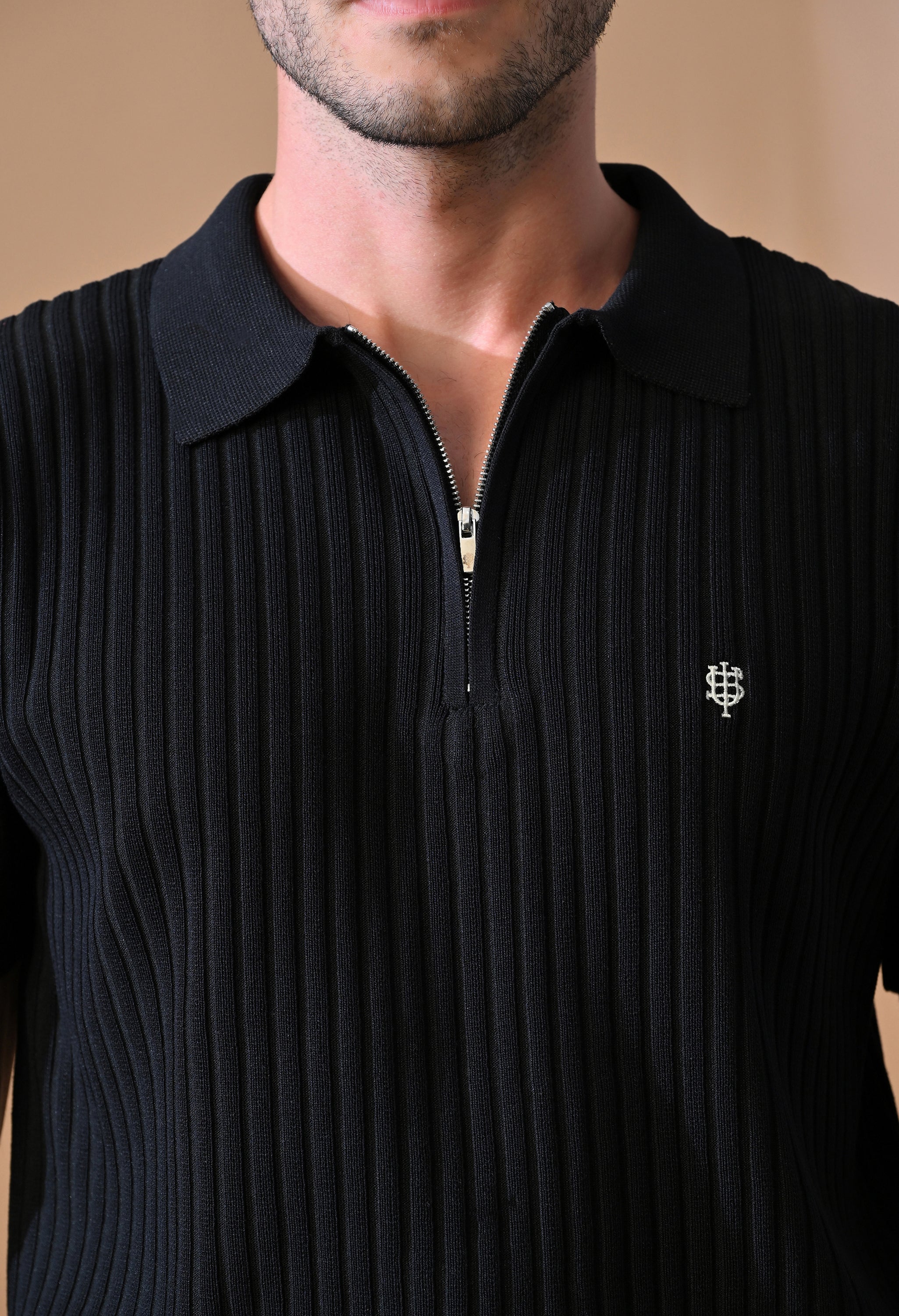 Knitted Zipper Polo with Stripes for Men | Timeless & Durable