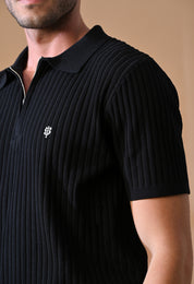 Knitted Zipper Polo with Stripes for Men | Timeless & Durable